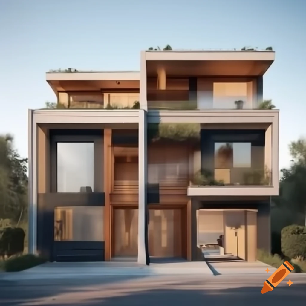 Futuristic villas with industrial design, featuring concrete, wood, and ...