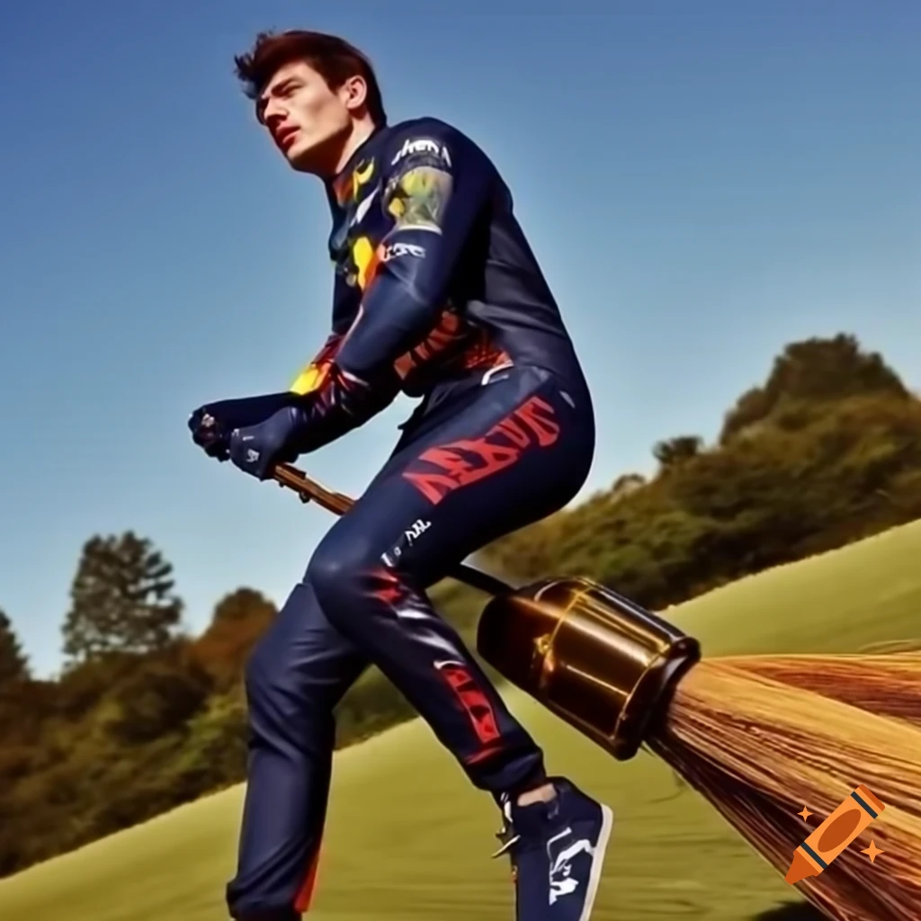 Max verstappen riding broomstick in quidditch game on Craiyon
