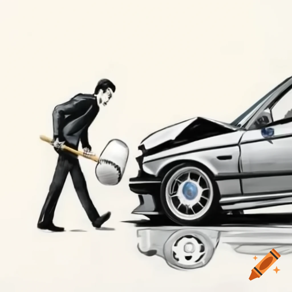 Sketch of a man pushing a broken BMW E36