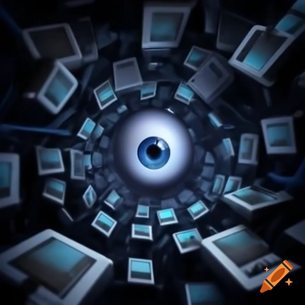 Giant orb connected to computers with a large eye on Craiyon