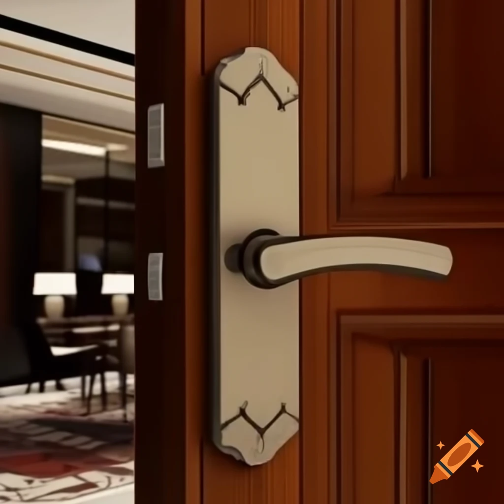 Leo premium door handle on classic wooden door in upscale setting