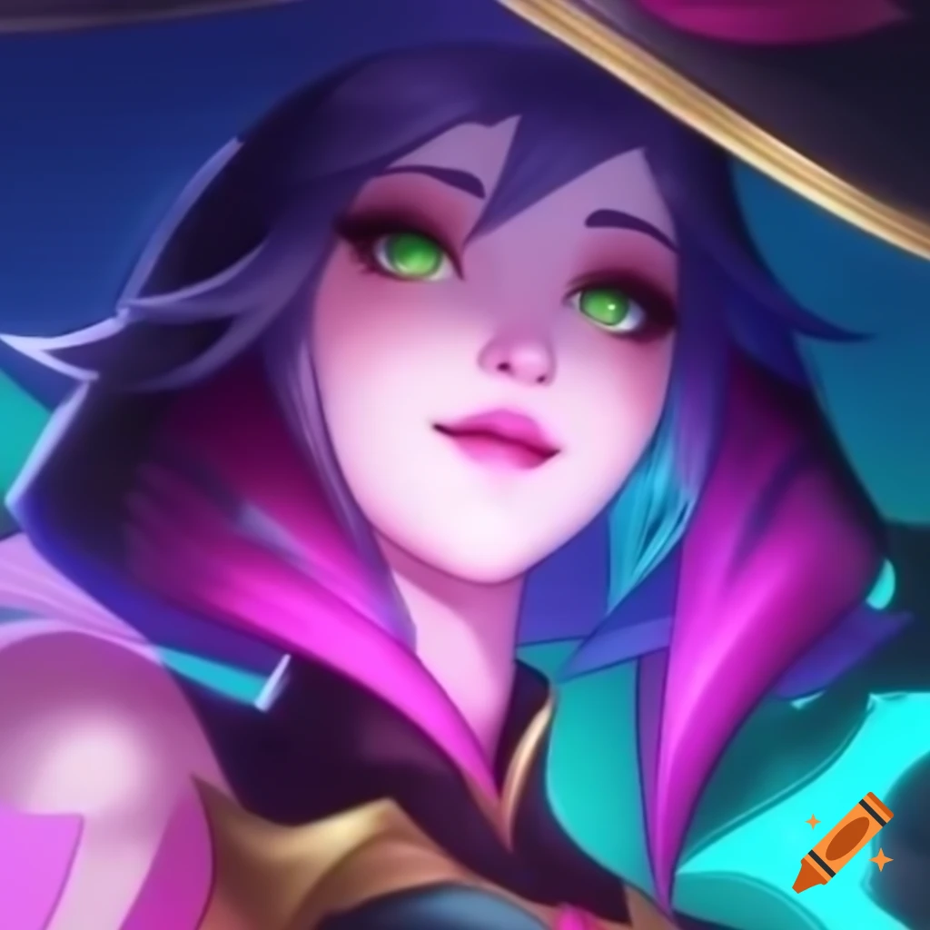 Female anime character inspired by League of Legends in pink and dark ...