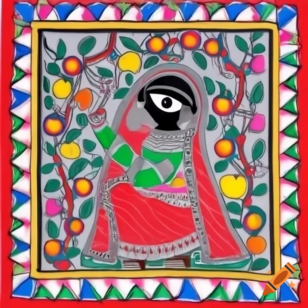 Madhubani folk art drawing of Monalisa