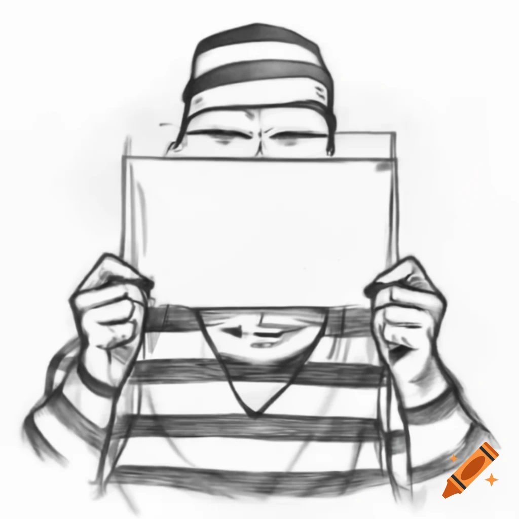 Cuffed prisoner holding a sign