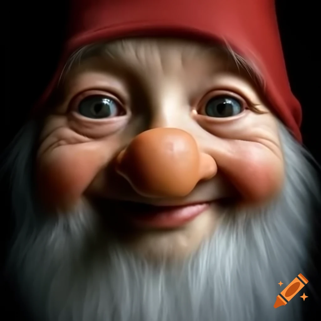 Close-up profile of a gnome's face with a pointed nose