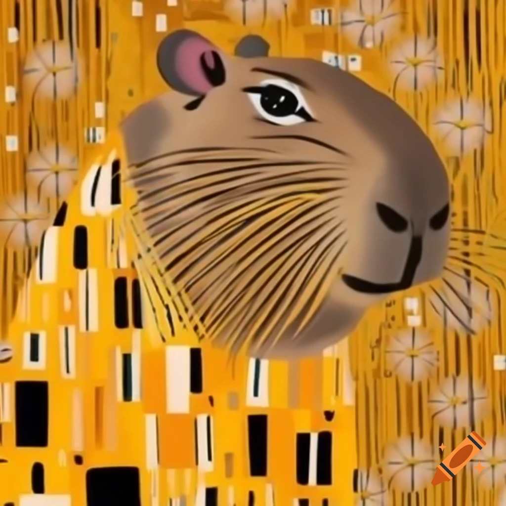Capybara illustrated in Klimt's artistic style