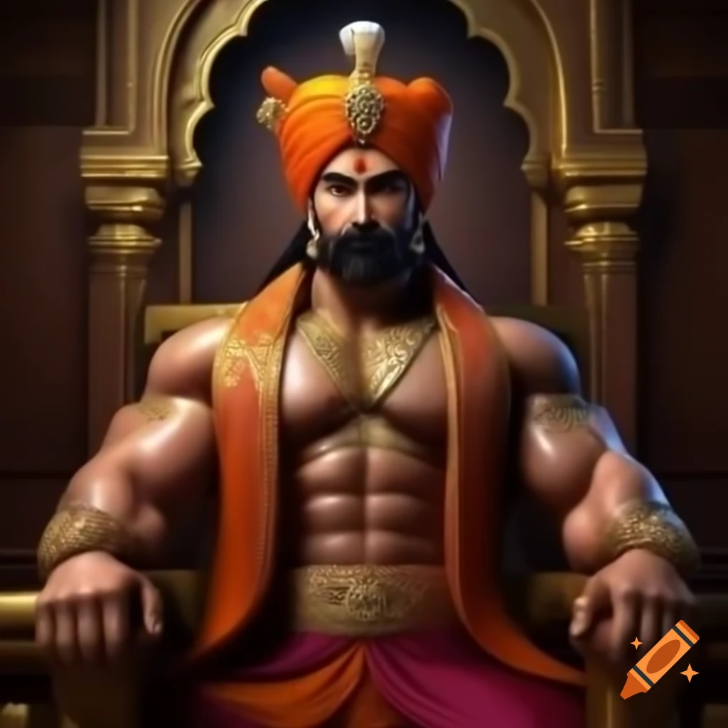 3D cartoon of King Vikramaditya in royal court wearing traditional ...