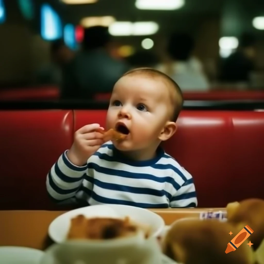Baby enjoying a meal at a diner