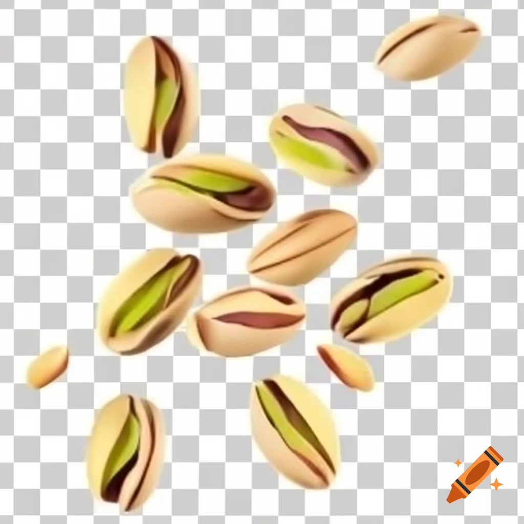 Pistachios flying against transparent background