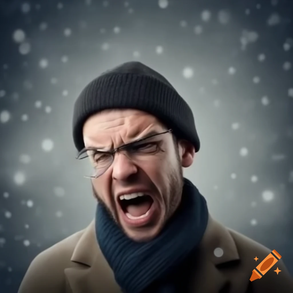 Disgusted man in a winter setting