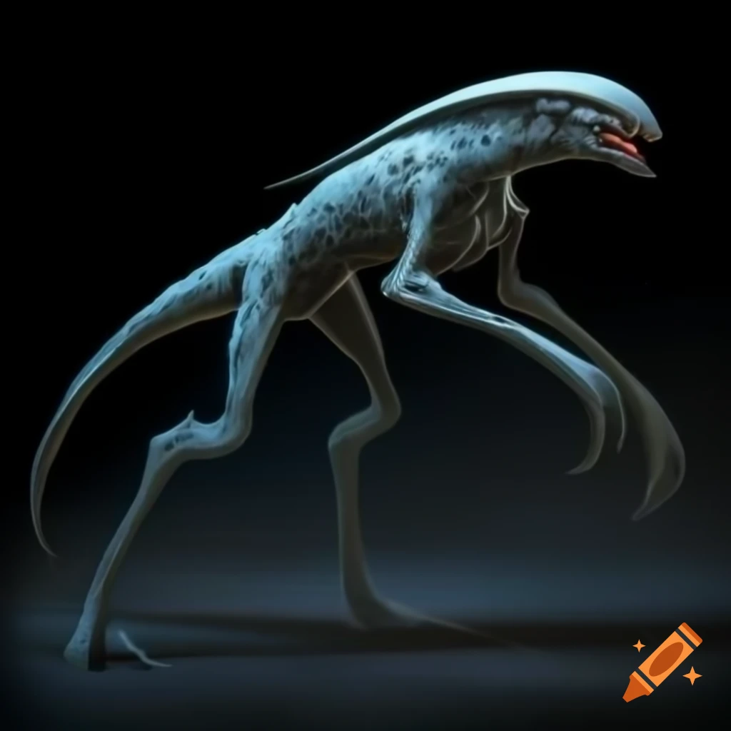 Sleek extraterrestrial creature with black exoskeleton and bioluminescent veins