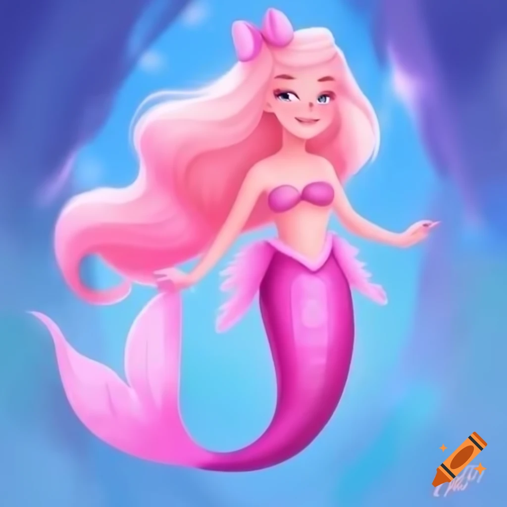 Beautiful Disney style mermaid with pink pearls and sparkly fins