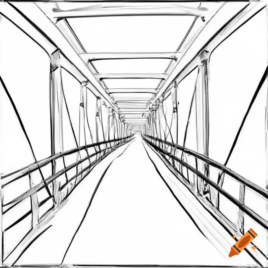 Sketch of pedestrian bridge in black and white