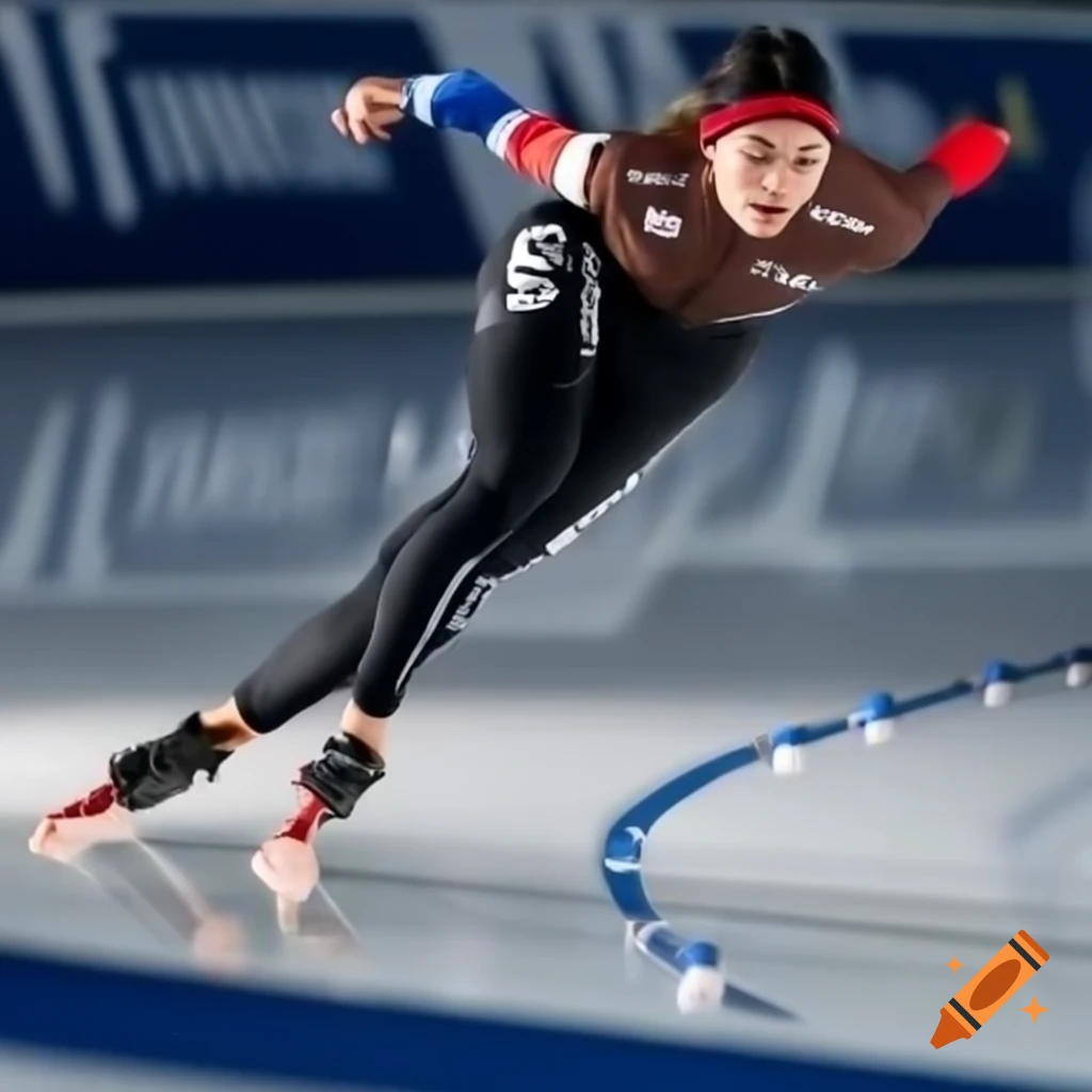 Female athlete competing in speed skating race