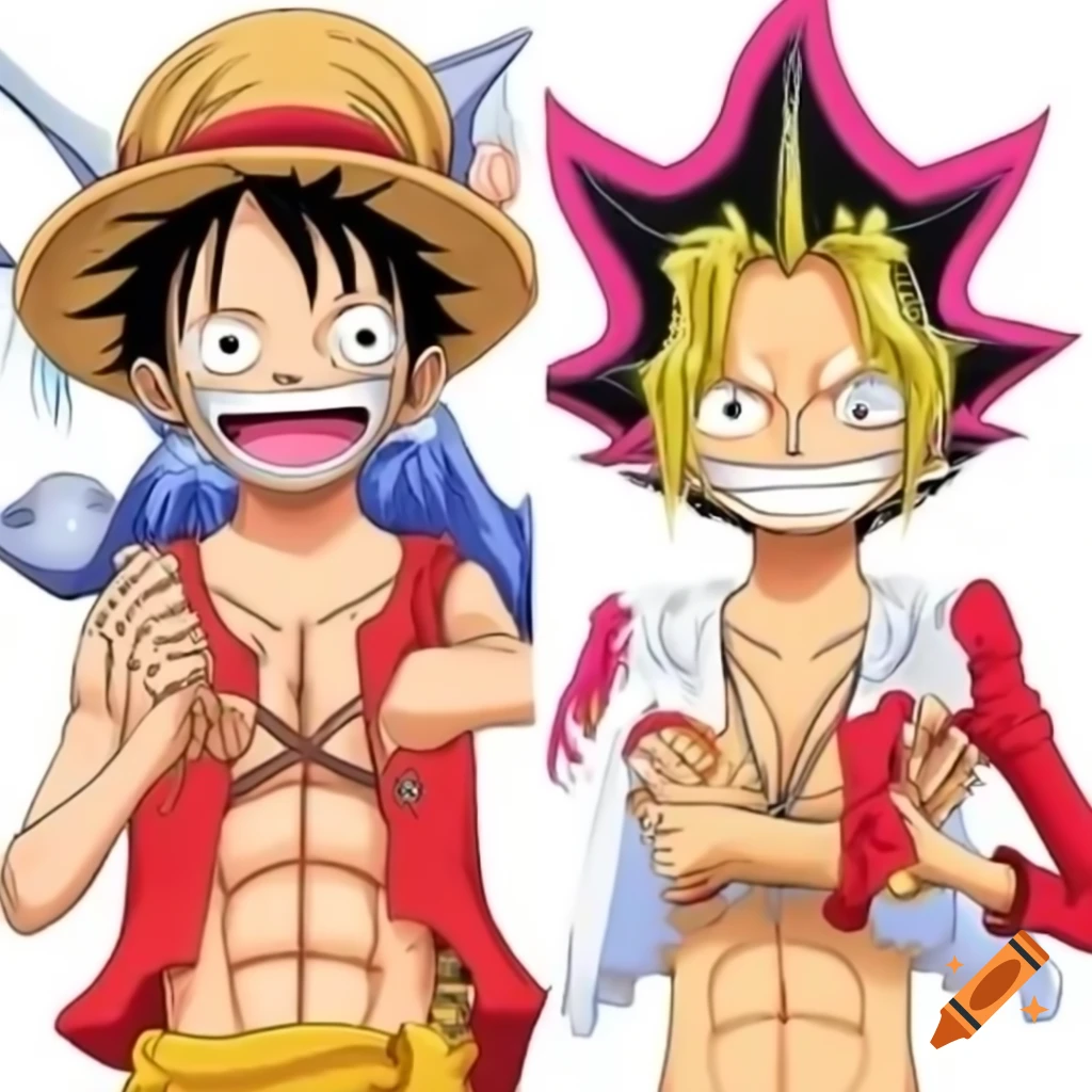 Luffy and Yu-Gi-Oh combined in unique anime art