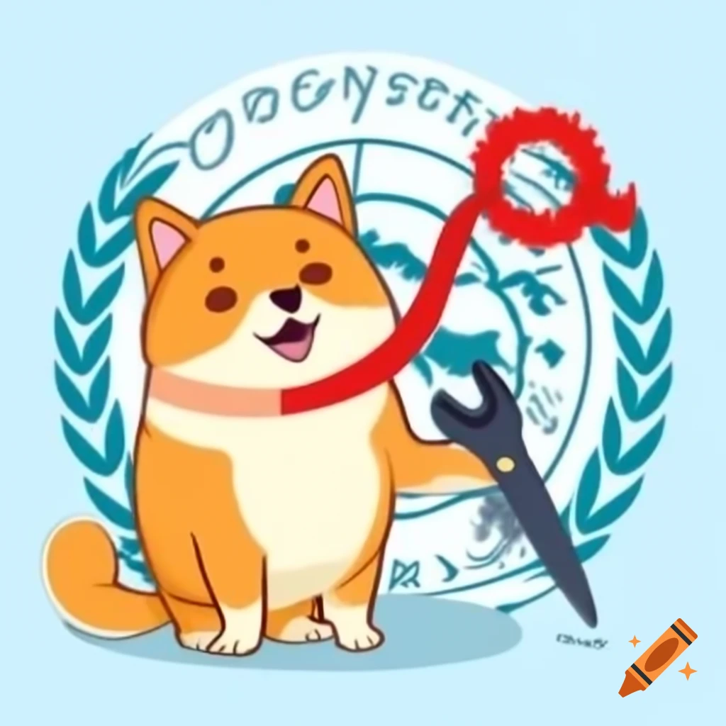 United States seal featuring Shiba Inu dog with scissors