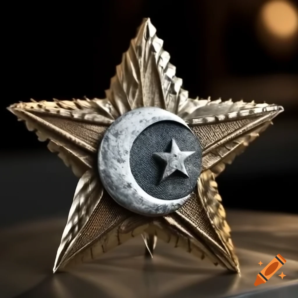 Sheriff star emblem with half moon design on metal surface