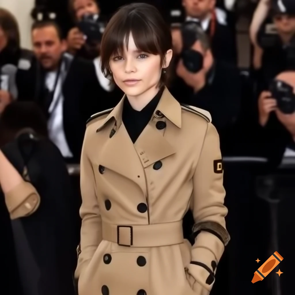 Jenna Ortega modeling Burberry trench coat full body