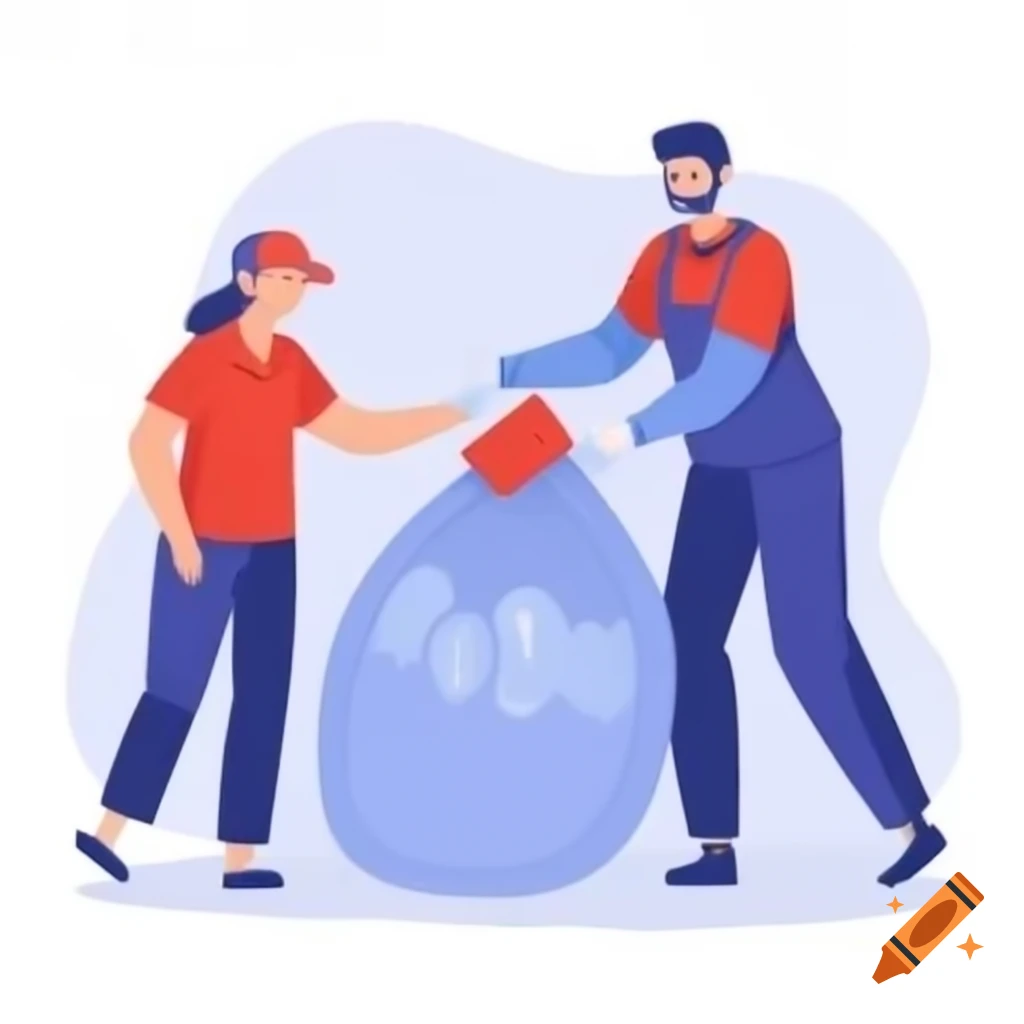 Delivery person collecting plastic waste from smiling customer