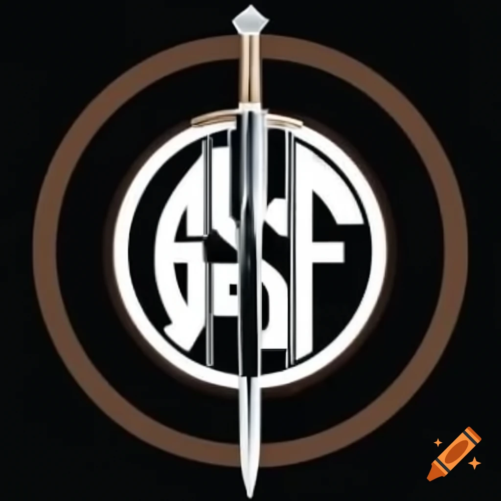 Logo design featuring a sword and the letters ΙΓΕ in a circular shape