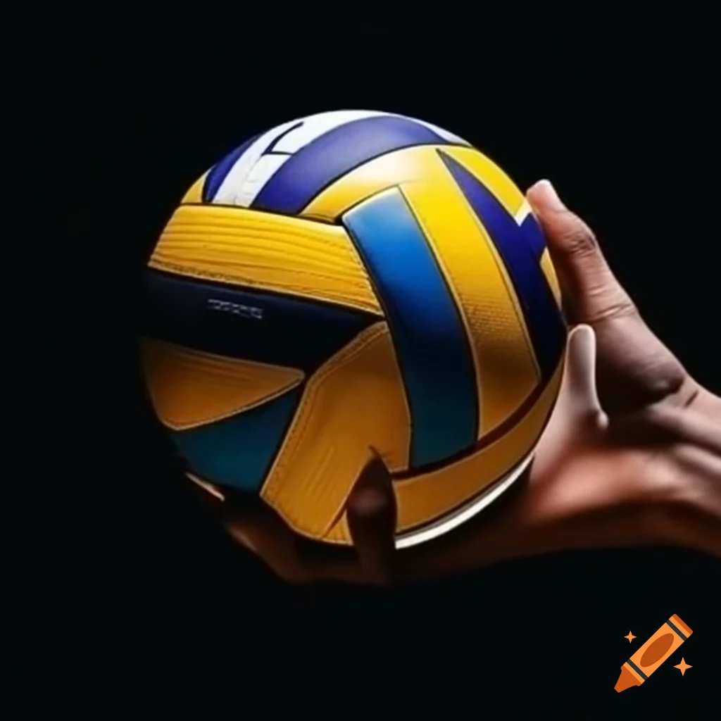 Volleyball held in hand with club background