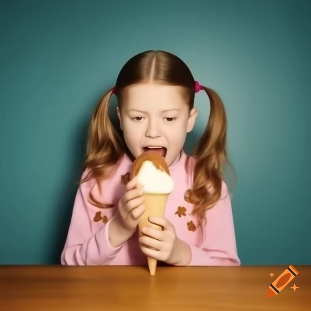 Girl enjoying ice cream in bright setting