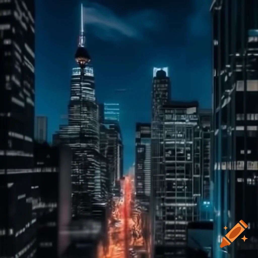 Vibrant night city skyline with illuminated buildings on Craiyon