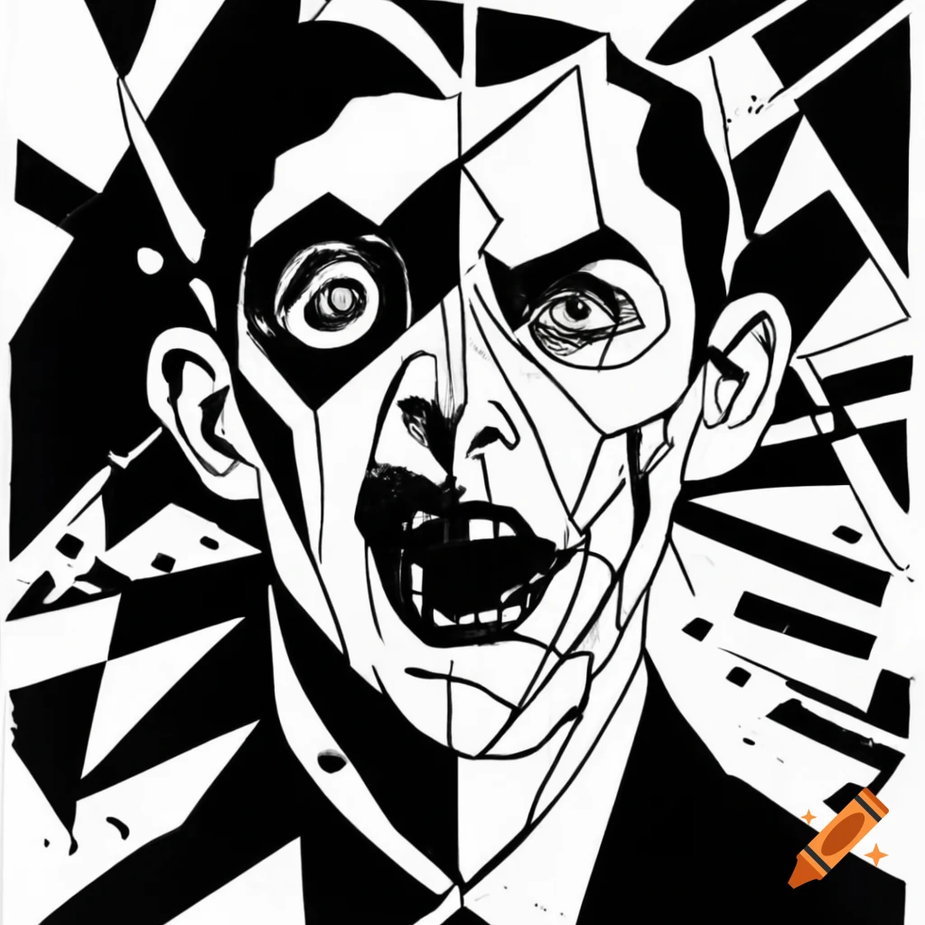 High contrast black and white geometric line drawing, politically ...