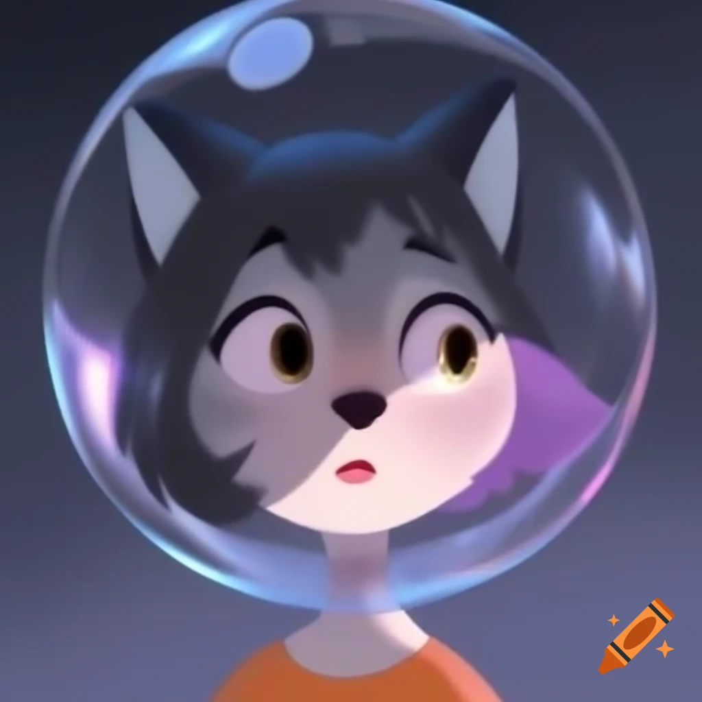 Anthropomorphic wolf girl with Disney-like features inside a bubble on ...