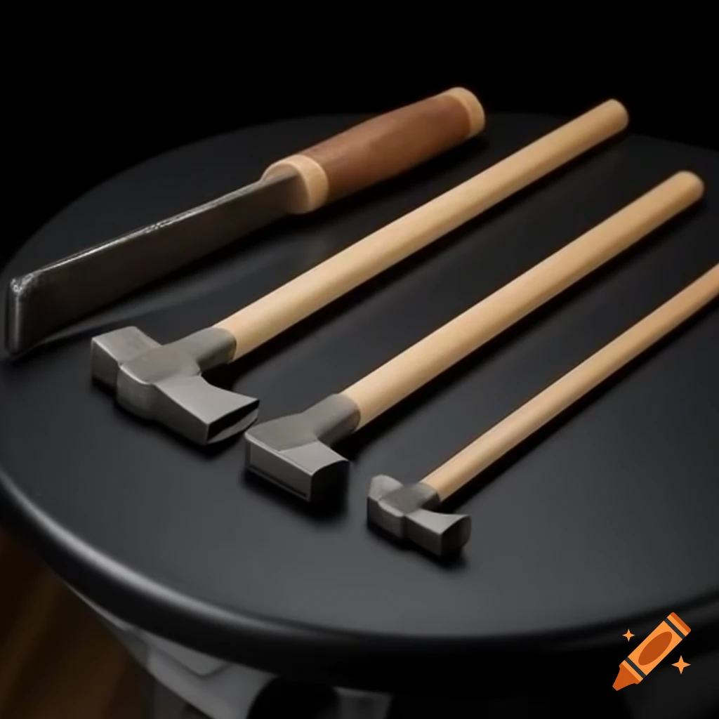 Middle age torture tools displayed on a black table with dark background