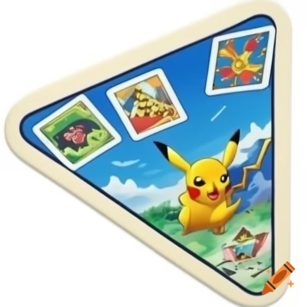 Triangular mat with scattered Pokemon cards on Craiyon