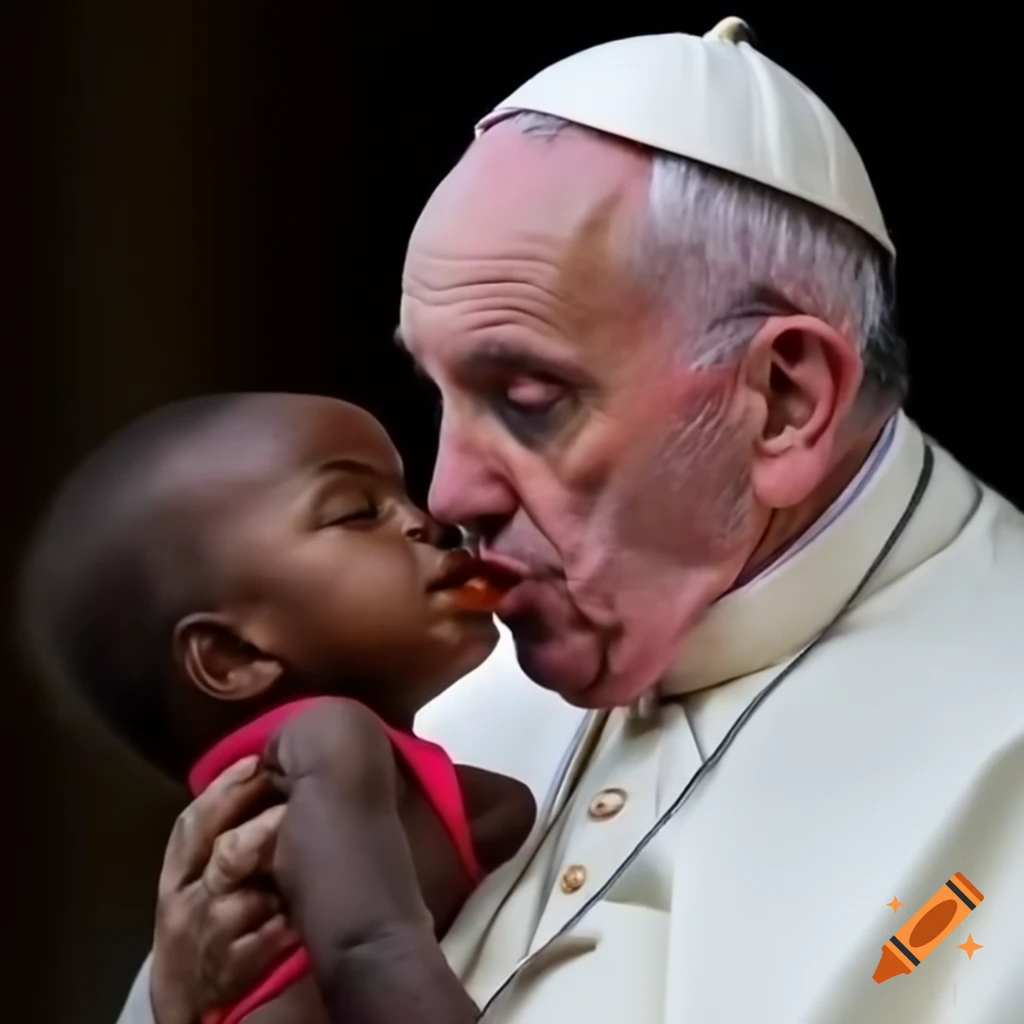 Pope dining with child in need, highlighting the contrast between abundance and suffering