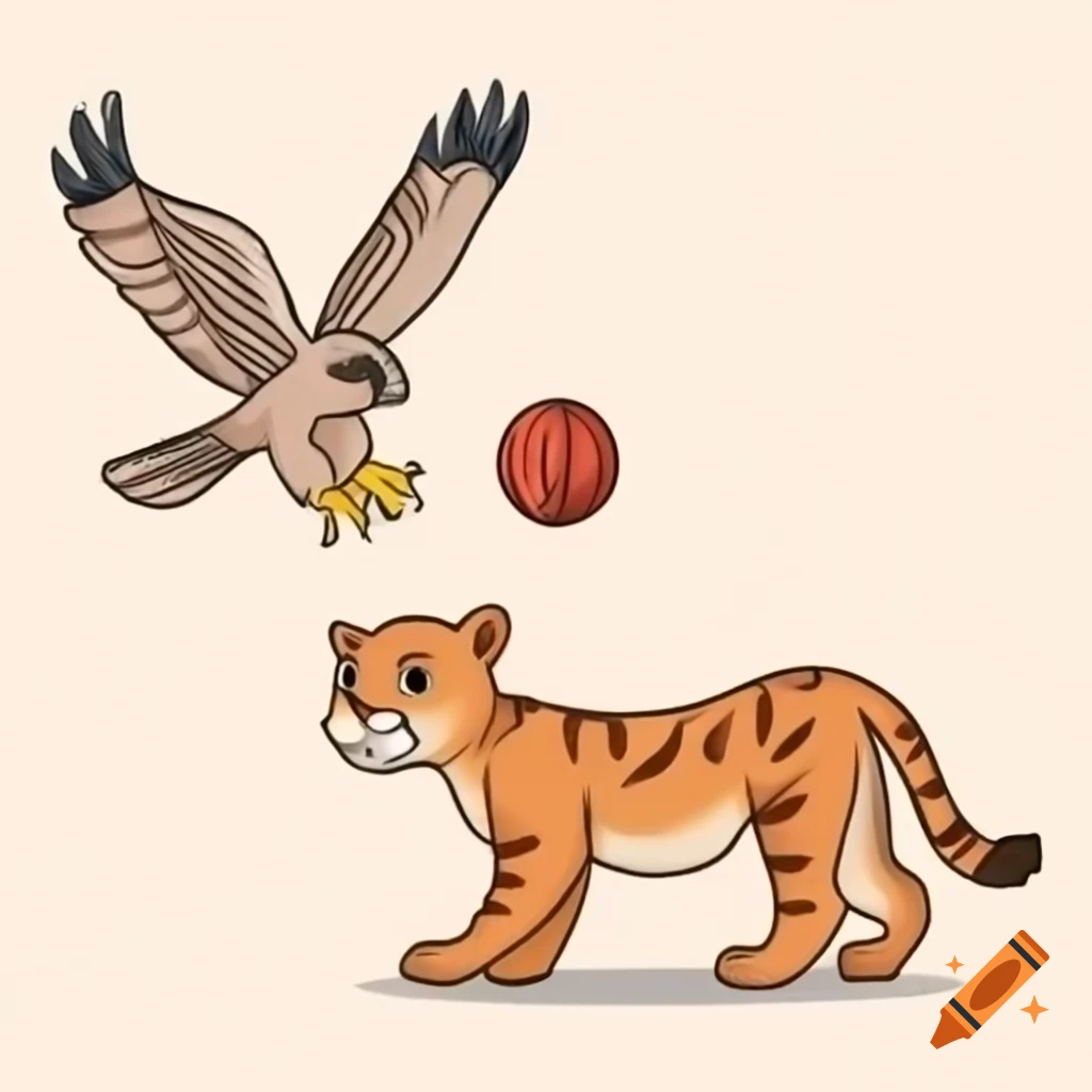Hawk and puma playing with a ball