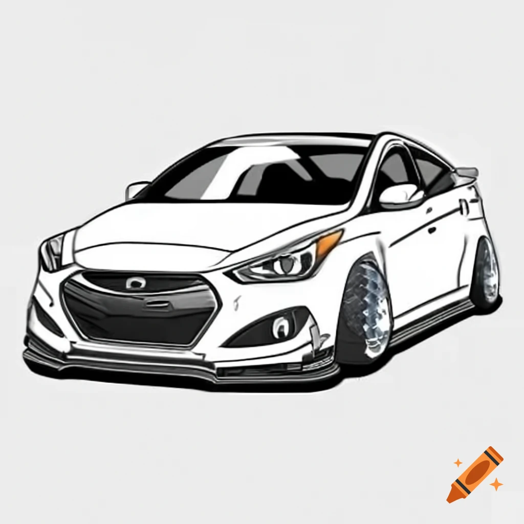 2013 white hyundai elantra with widebody and aerodynamic black wheels on  Craiyon