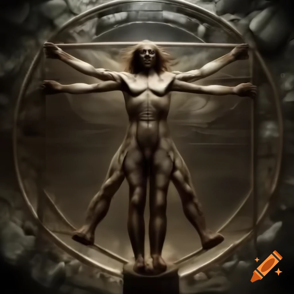 Vitruvian Man reimagined in biomechanical style by H. R. Giger
