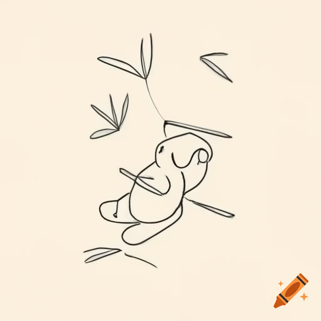 Minimalist line art of panda falling from bamboo tree