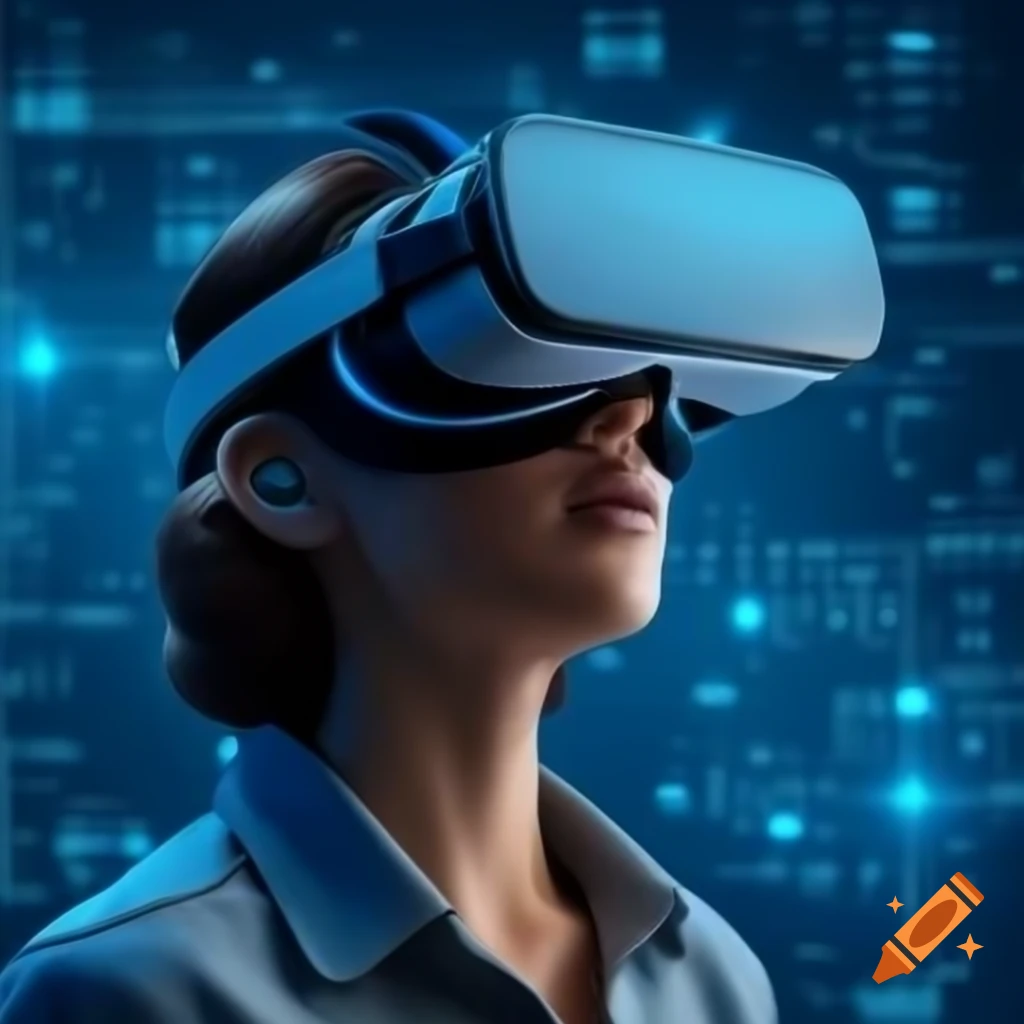 Augmented reality headset in blue theme design for presentation