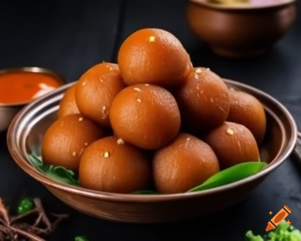 Delicious gulab jamun dessert, sweet and syrupy