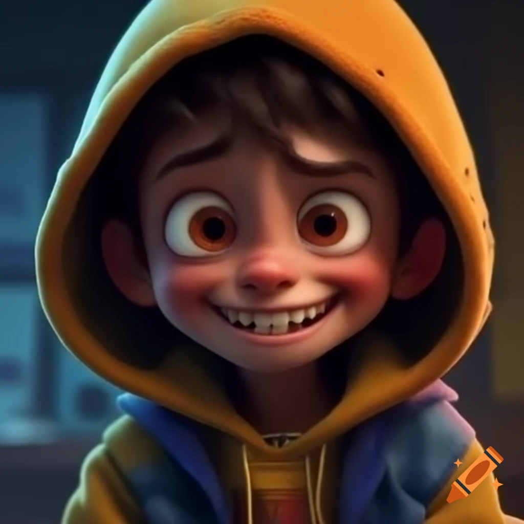 Boy in hoodie with mischievous smile