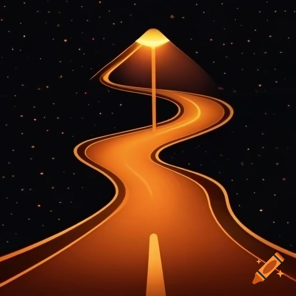 Orange light road illuminated with sparkles