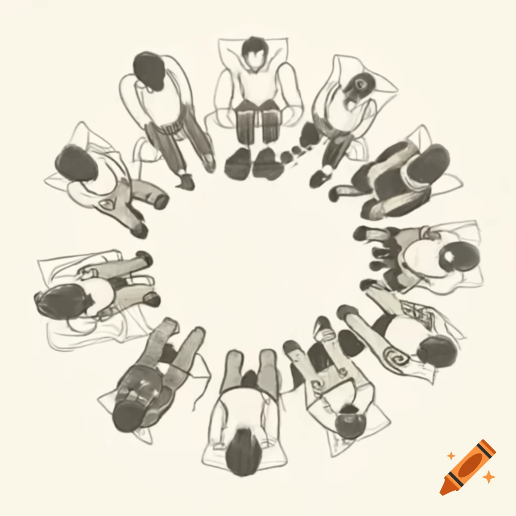 Top view of students with disabilities sitting in a circle