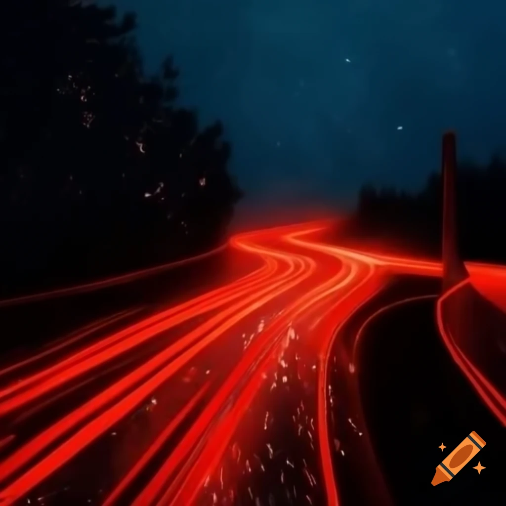 Red lit road with sparkling effects