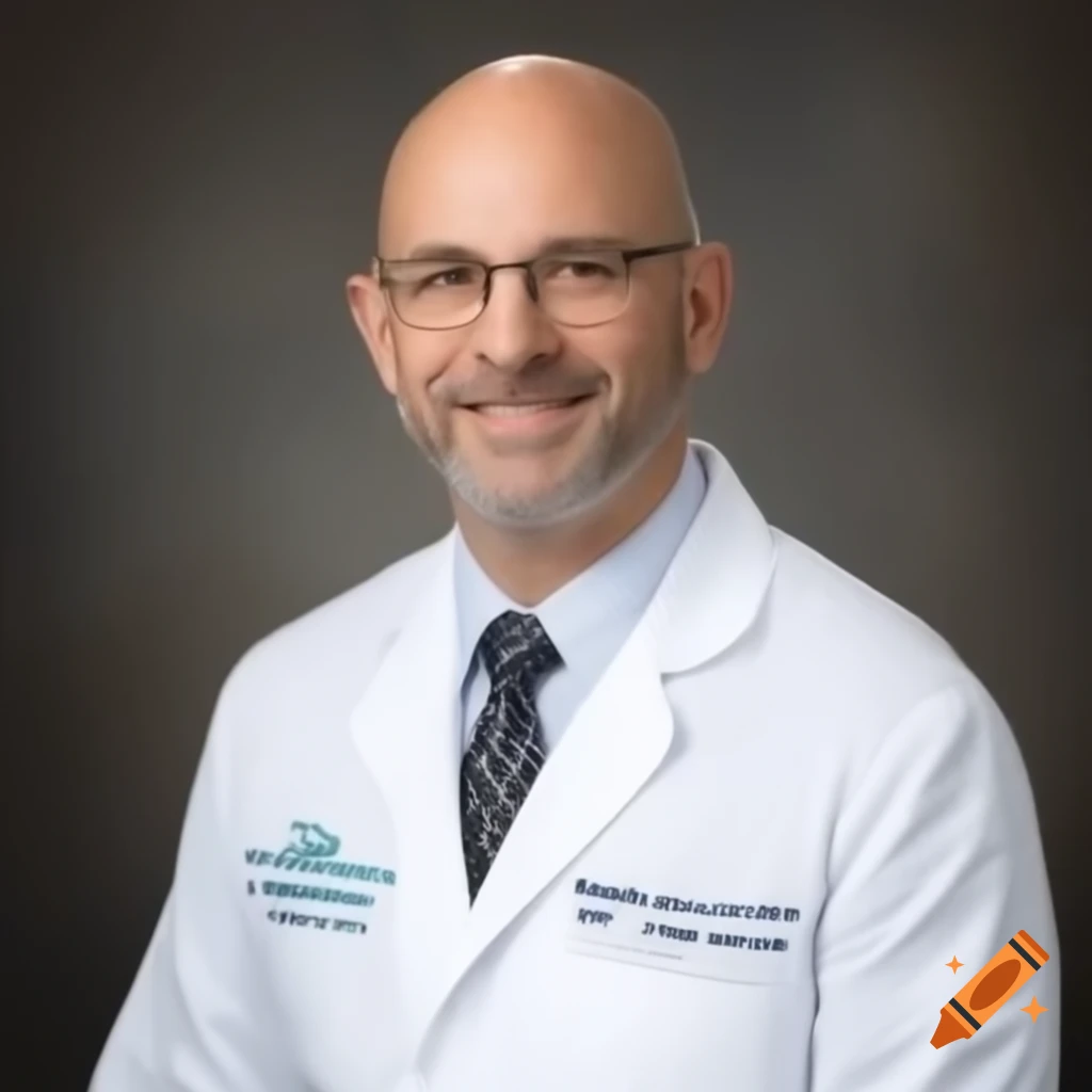Bald medical doctor in a white lab coat