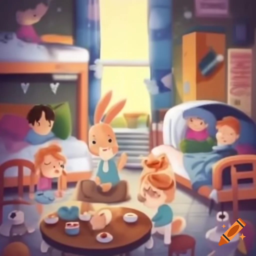 Beechwood Bunny family having a tea party in cozy dorm room