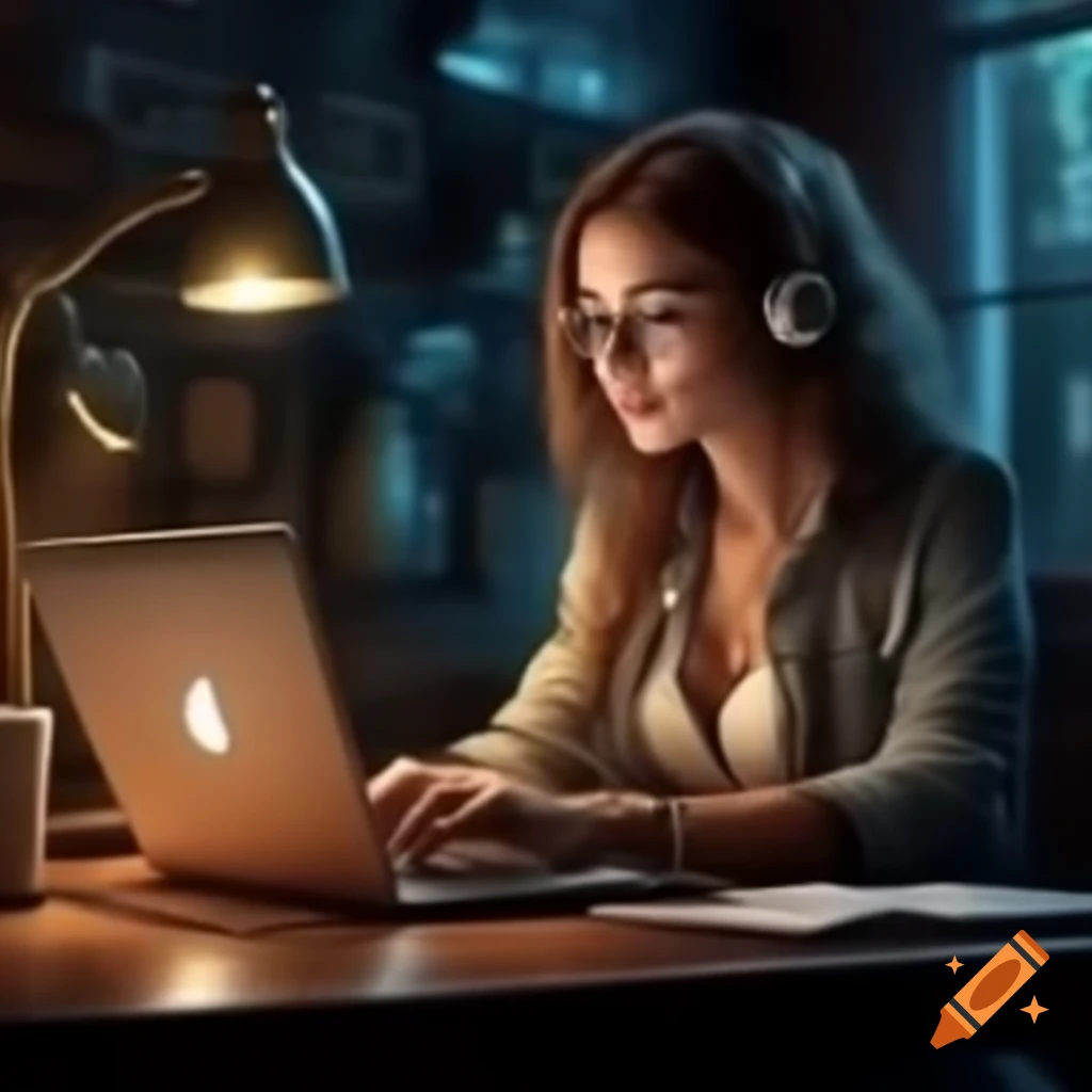 Realistic depiction of a person using a computer on Craiyon