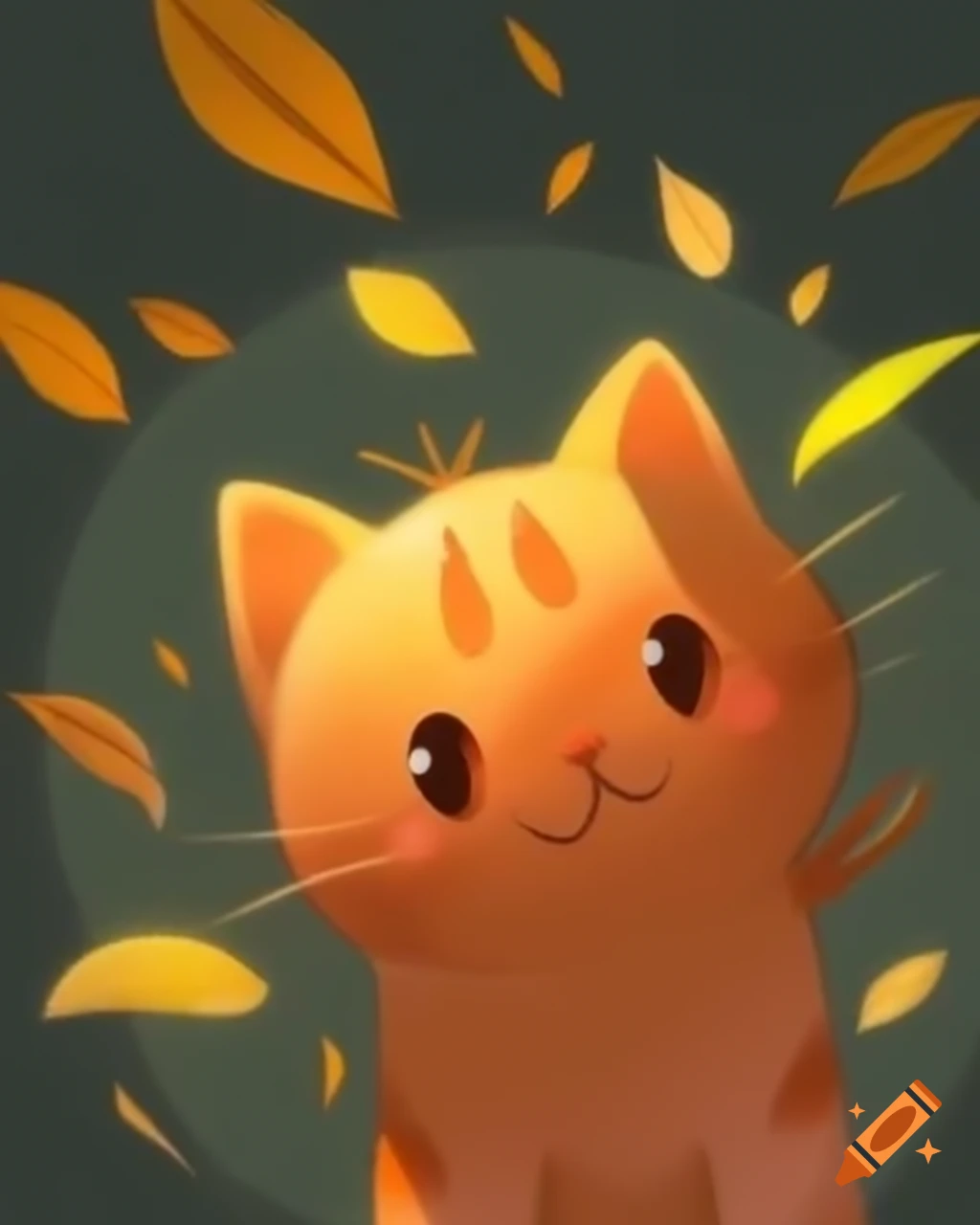 Happy anthropomorphic cat surrounded by falling leaves