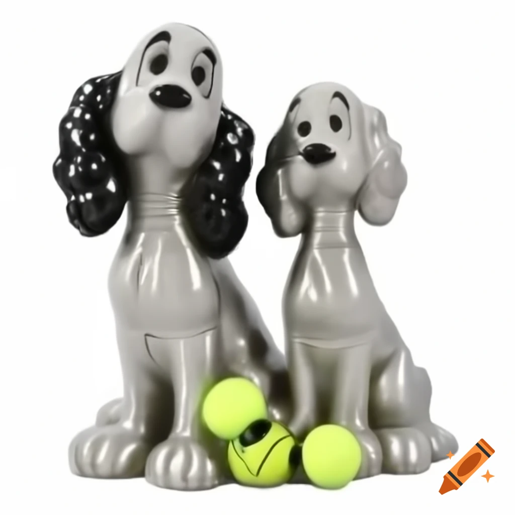 Whimsical shiny ceramic sculpture of two Cocker Spaniel dogs in comical style