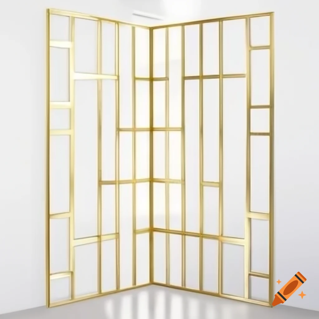 Stainless steel gold-colored room partition with rectangle and square grill design