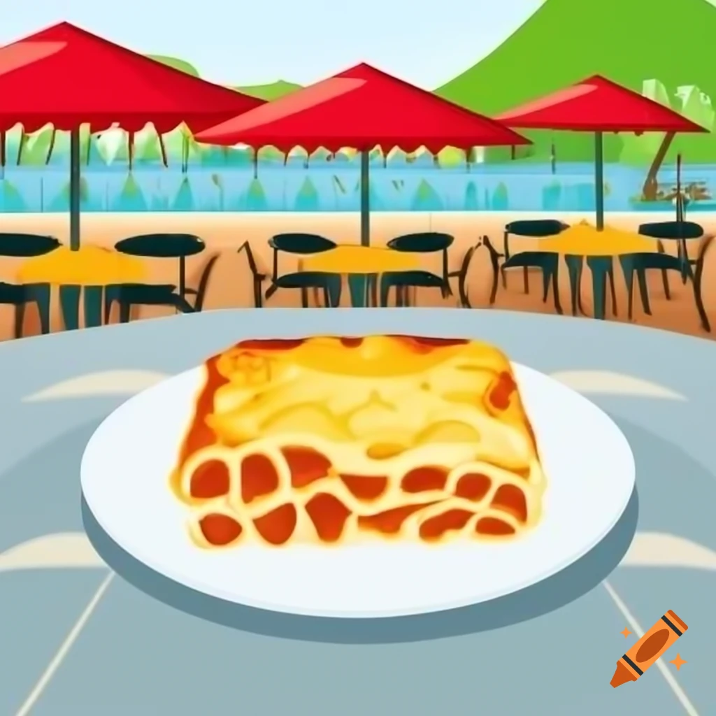 Delicious lasagna served on a plate at outdoor cafe in Italy