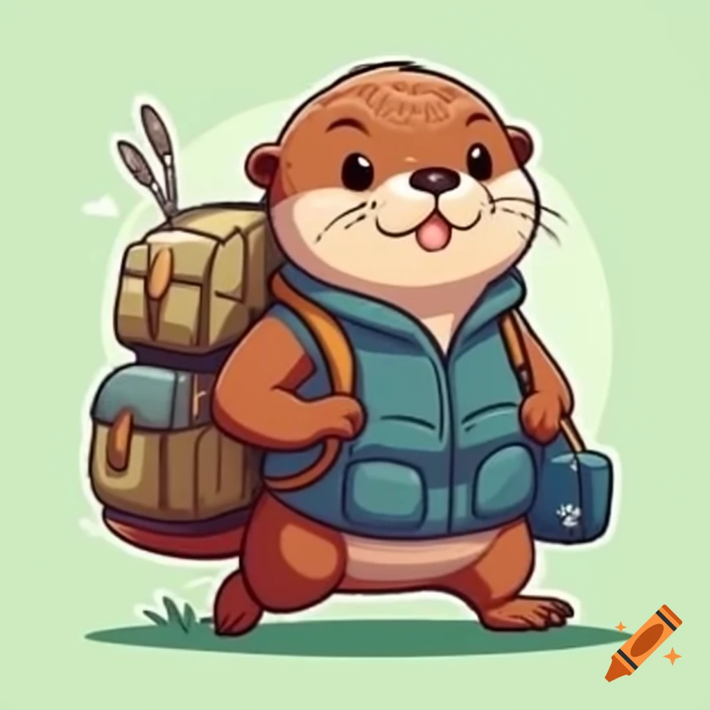 Otter traveling with a backpack